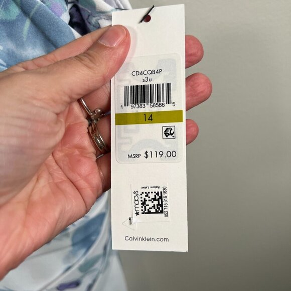 Calvin Klein Side Pleated Sheath Floral Dress Size 14 Blue Wedding Guest Church - Picture 5 of 11